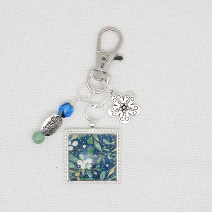 Blue Floral Pattern  Zipper Pull/ Mini-Fob