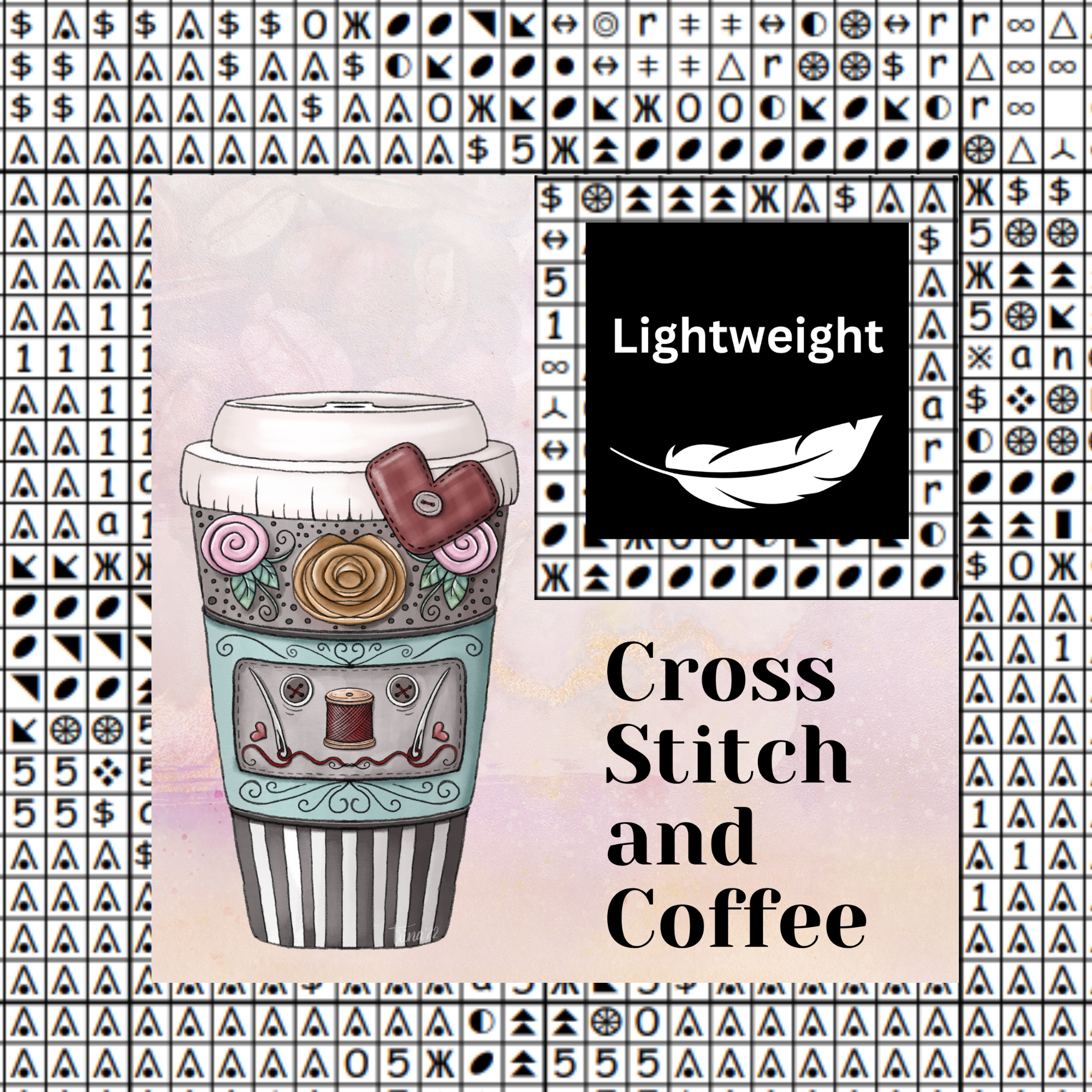 chart place keeper cross stitch and coffee